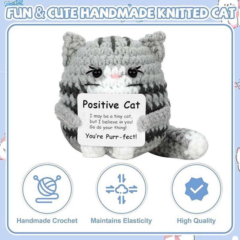 New Crochet Cat Doll Ornament Home Room Decoration Handmade Knitted Positive Energy Cat Doll With Card Christmas Party Gifts