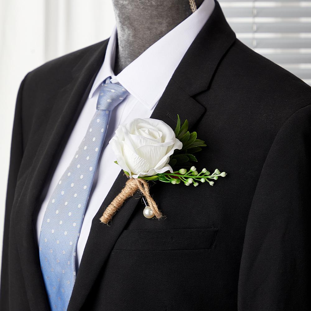 Hochzeit Luxus Künstliche Rose Brustblume Anstecknadel Bräutigam Trauzeuge Brosche High-End Boutonniere Waldthema Bankettkleid Accessoire