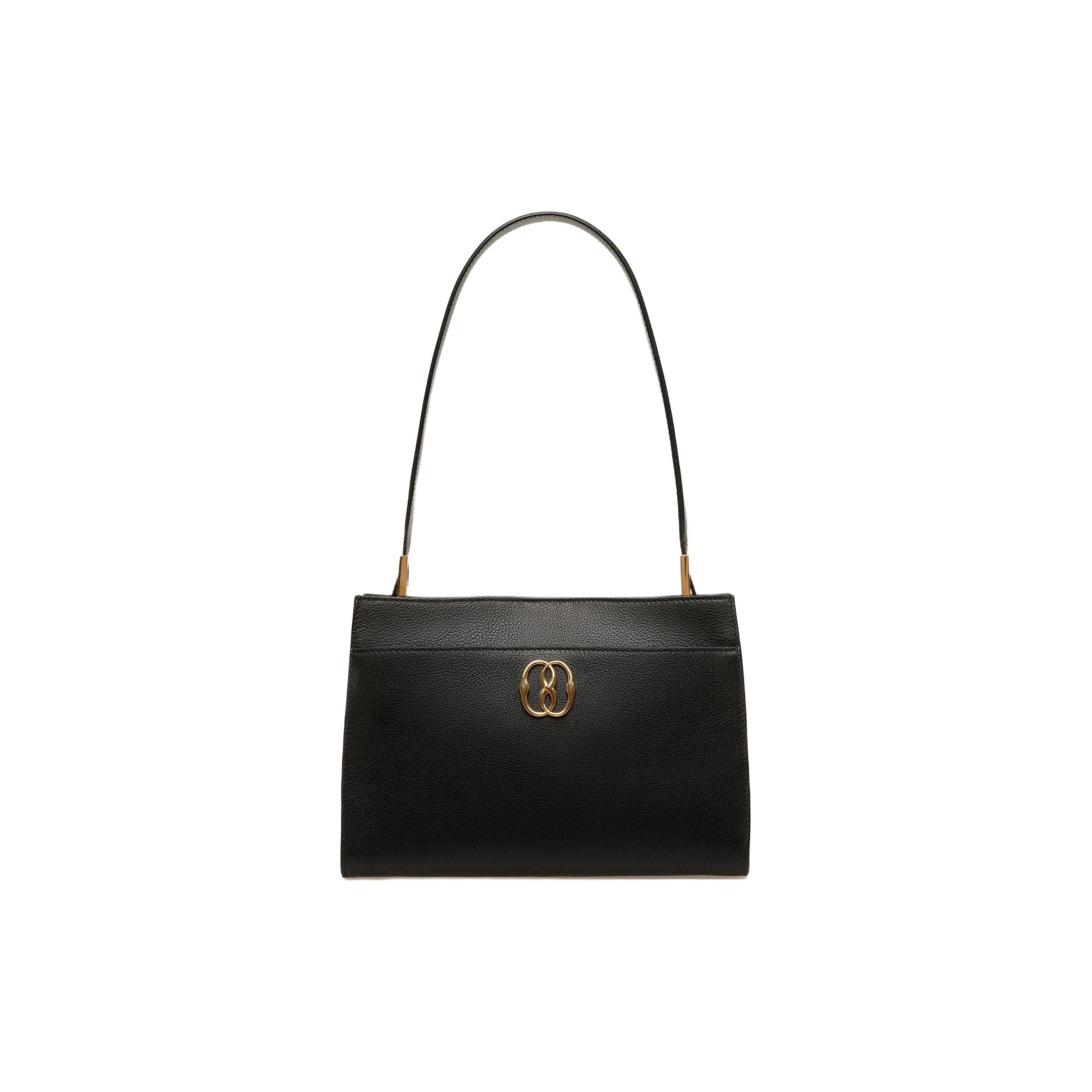 

Bally Emblem Fashion Casual Solid Color Grain Leather Tote Shoulder Bag Women bags Black 6306504 Basic Set (Bag+Dust Bag)