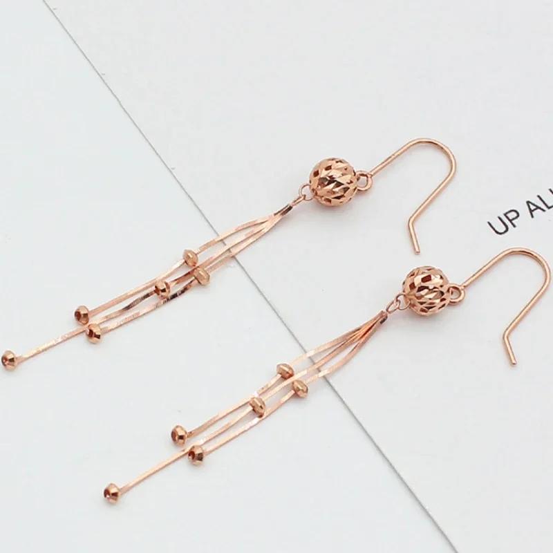 Fashion Light Luxury Bead Earrings for Women Snake Bone Chain Tassel Long Earings Classic Copper Plated Rose Gold Zircon