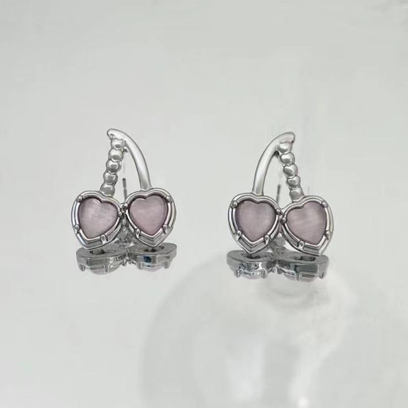 Cherry Red Cross-Border Necklace & Earrings Set: Light Luxury Niche Design, Elegant Clavicle Chain, Exquisite Accessories for Women