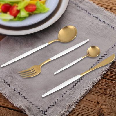 4Pcs Set Stainless Steel Colored Tableware Spoon Fork Knife Dinnerware Home Use White Golden