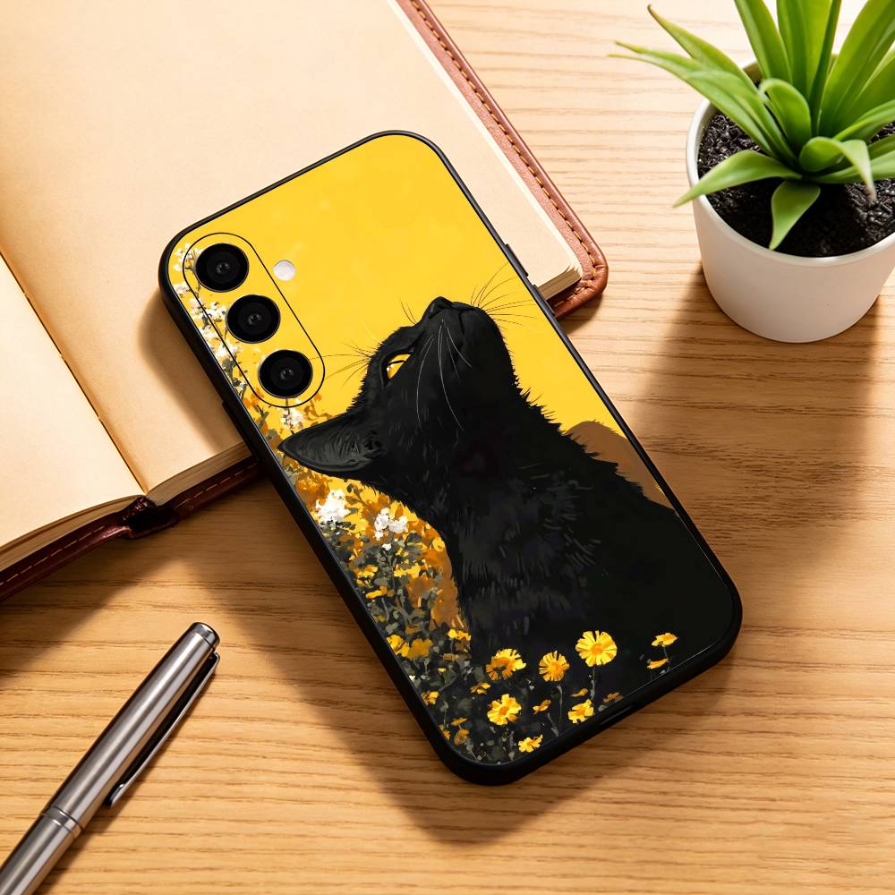 C-Cartoon B-black cat  Phone Case For Samsung Galaxy A73,A72,A71,A70,A53,A52,A51,Others Soft Black Cover