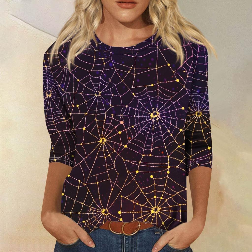 Women's Fashion Casual Round Neck 3/4 Sleeve Loose Printed T-Shirt Ladies Top