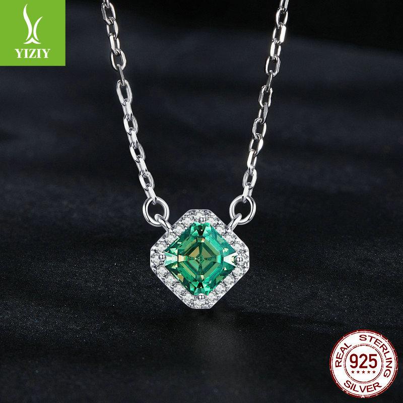 60 Points Ladder Green Mozzarella Diamond Necklace, Retro Luxury Temperament S925 Sterling Silver Collarbone Chain