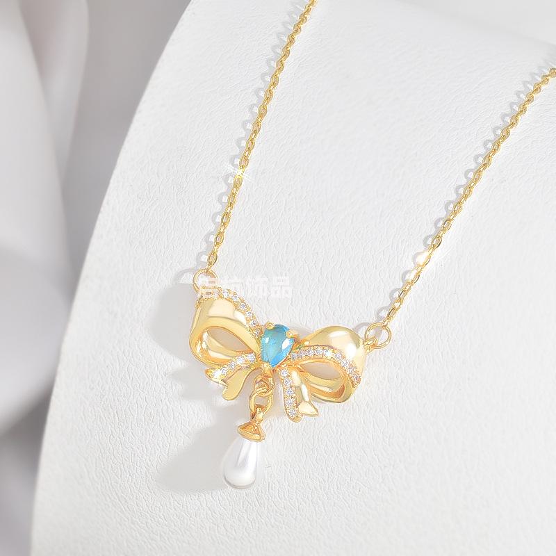 Tassel Pearl Bow Necklace Women'S Light Luxury Simple Versatile Pendant Accessories Gifts For Friends
