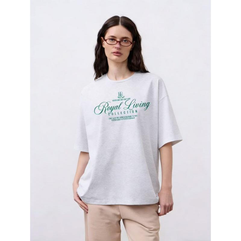 100% Cotton American Short Sleeve Shoulder T-Shirt Women s Bottom Shirt Loose Top S