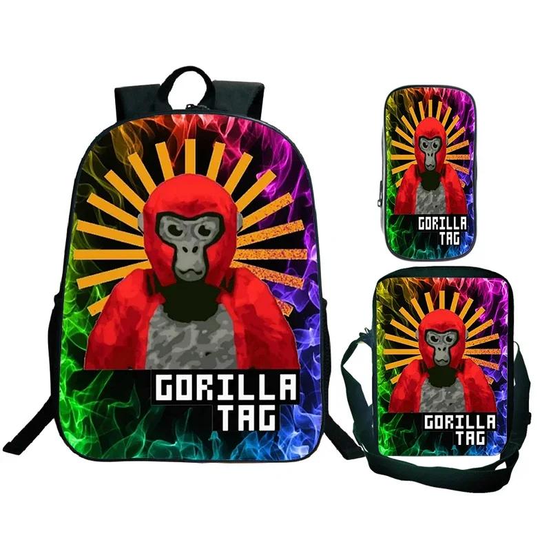 Spiel Gorilla Tag Druck Rucksack mit Umhängetasche Federmäppchen Jungen Lustiger Cartoon Schultasche Wasserdicht Kinder Schulrucksack 3er Set