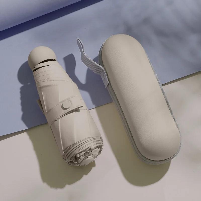 Skládací Přenosný Slunečník Pláštěnka Sluneční Stínidlo Sluneční Slitina Použití Černá Gumová Rukojeť Kapslový Deštník Deštník Dvojitý Mini Déšť