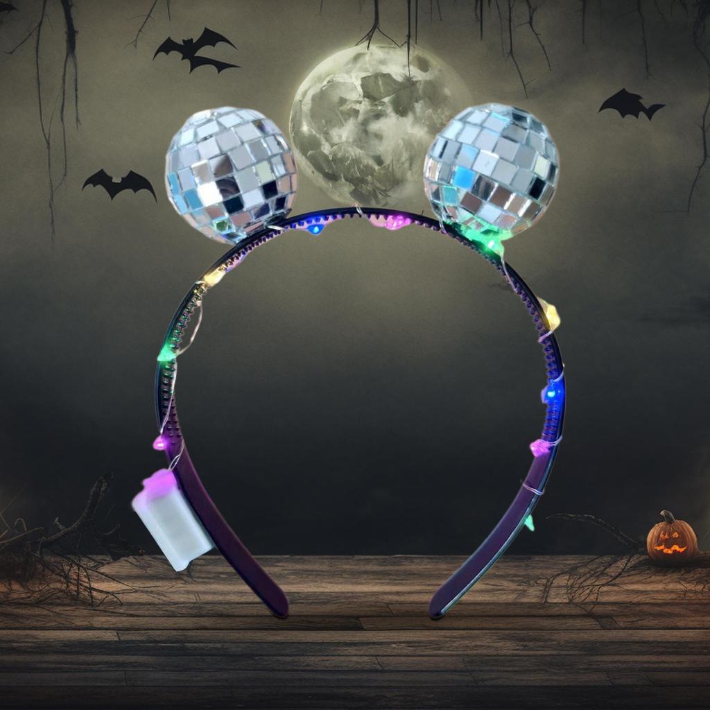 Fascia con Testa a Sfera da Discoteca a LED per Donne/Uomini/Bambini Alimentata a Batteria Accessori Costume Luminosi per Halloween, Capodanno, Feste