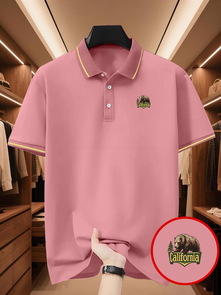Brown Bear Print Men's Outdoor Golf Polo Shirt, Stylish Polo Top, Business Casual T-shirt - Breathable Short-sleeve Lapel for Daily Casual Wear
