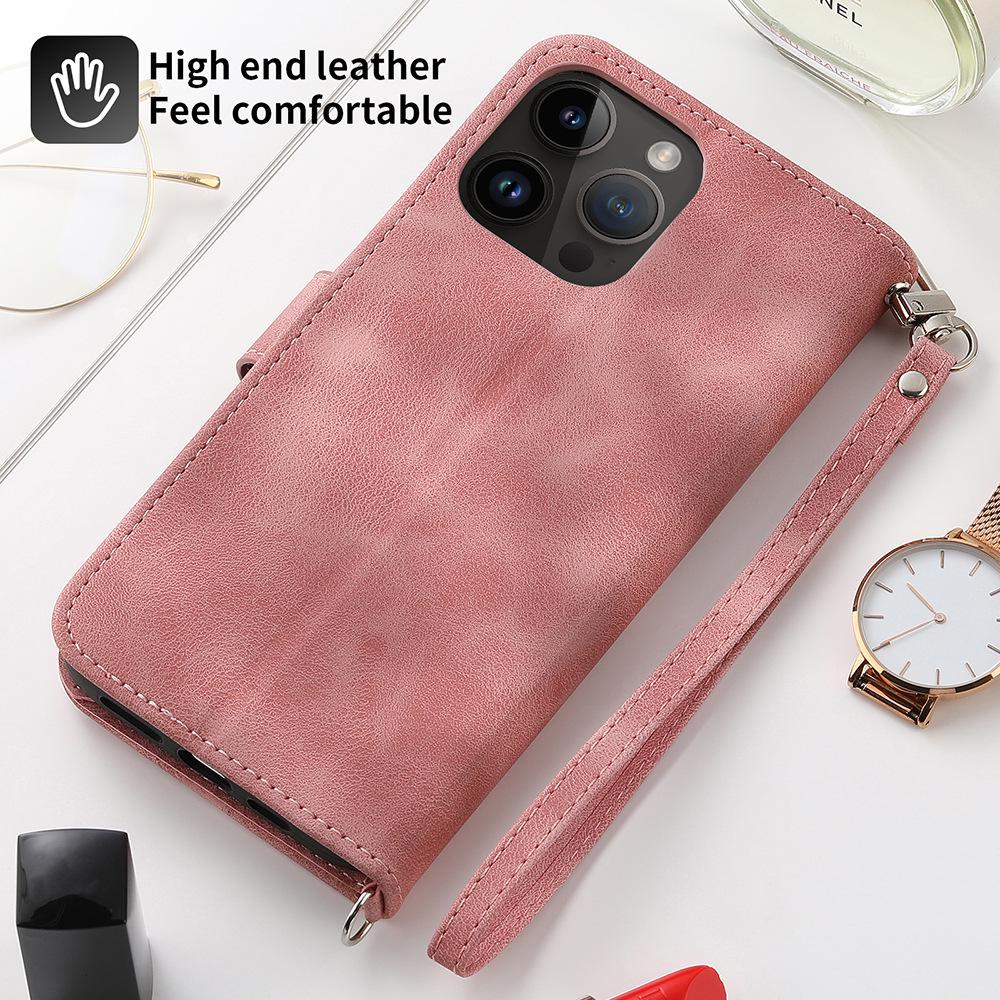 iPhone 14 Long Rope Messenger Bag Leather Case for Apple Mobile Phone - Multi-Function Magnetic Suction for Kyocera & Samsung S23