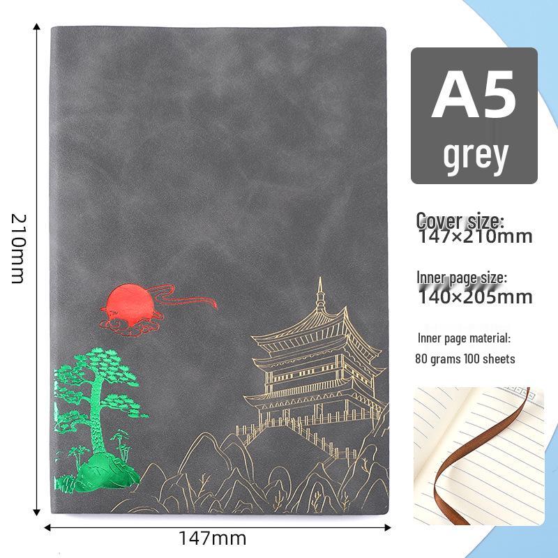 Guochao A5 Premium Thick Notebook with Custom Logo for Meetings and Student Diaries A5 - 100 sheets, 200 pages серый