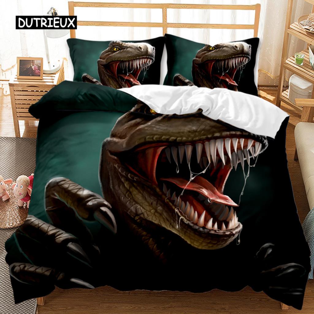 Dinosaur Duvet Cover Set Jurassic World Battle Bedding Set Unique Dinosaur Polyester Bedding for Kids Adults Queen King Size