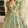 LSYX Sage Green 3D Lace Butterfiles Sweetheart Prom Dresses 2023 Spaghetti Straps A-Line High Slit Fairy Evening Gown