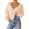 Women S Knitted Cardigan Sweater Streetwear Short Top With Crochet Buttons
