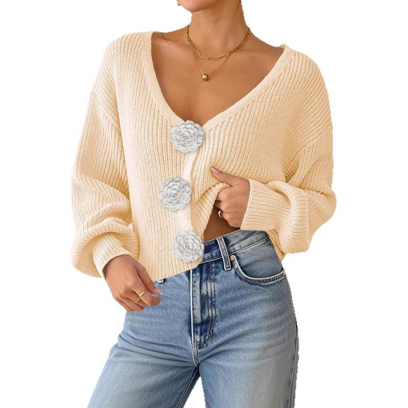 Women S Knitted Cardigan Sweater Streetwear Short Top With Crochet Buttons