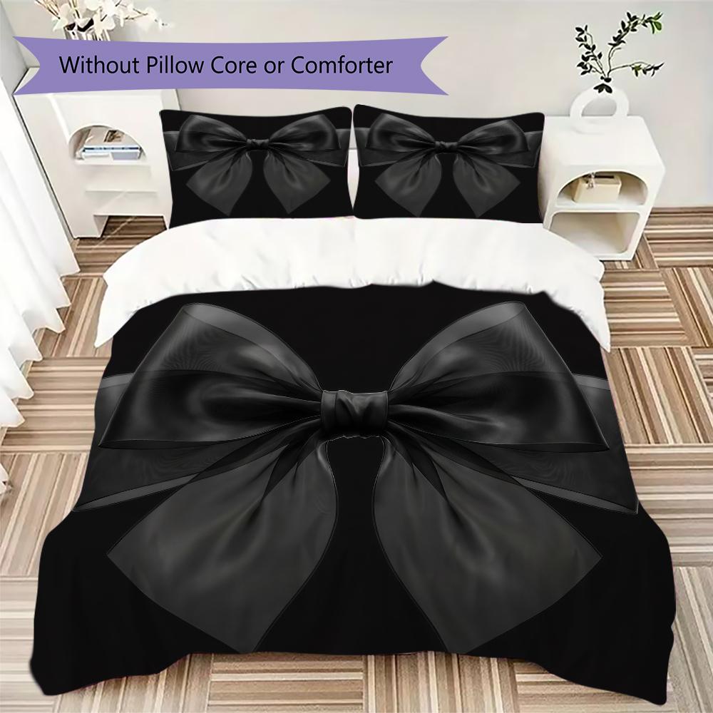 Minimal Black Bow Pattern Bedding Uilt Set Uilt Cover Pillowcase Home Decoration Birthday Gift (1 * Duvet Cover + 2 * Pillowcase Without Core)