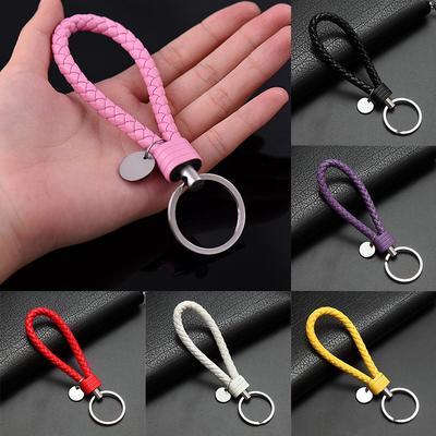 1PC Strap Braun Geflochtene Armband Leder Schlüsselanhänger Handgemachte Schlüssel Halter Schwarz Auto Schlüsselring Weben Seil