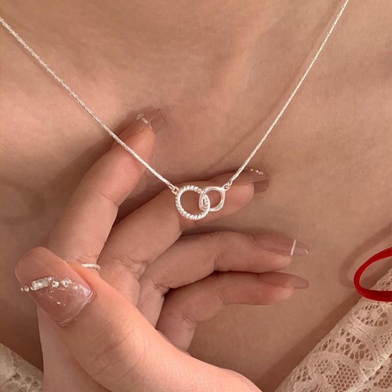 Women Simple Double Ring Clavicle Necklace Minimalist Fashion Personalized Jewelry