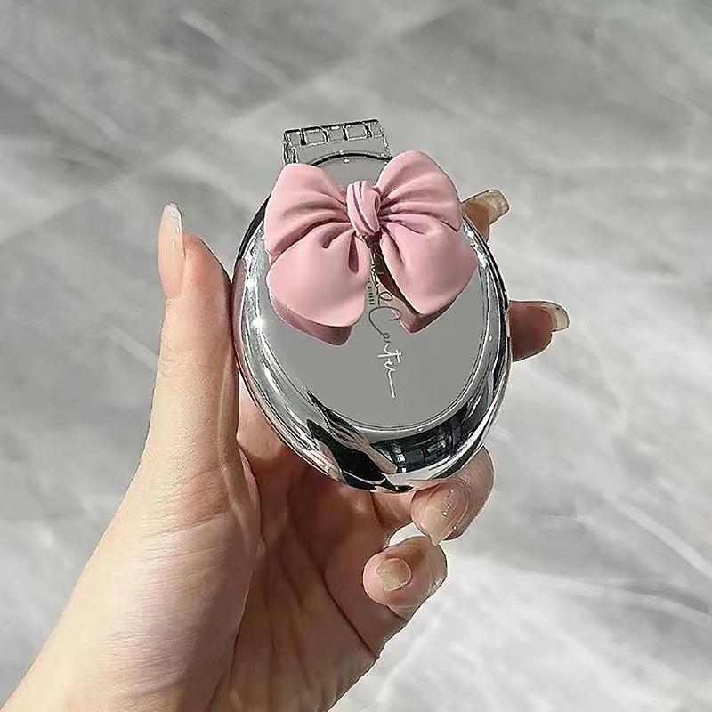 Silver Bow Tie Air Cushion Comb Cute Folding Massage Comb With Makeup Mirror Travel Portable Plastic Airbag Comb Hair Brush