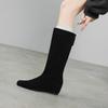Fashion 2025 New Autumn Knee-high Boots Cow Suede Leather Women Shoes Square Toe Slip-on Western Modern Boots Height Increase Long Boots
