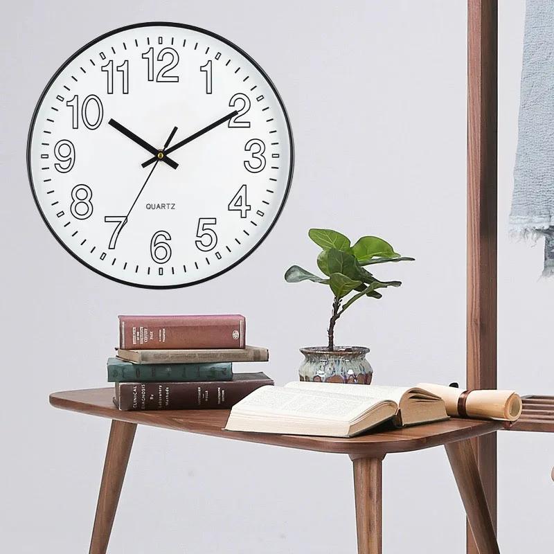 12 Inch Mute Room Wall Clock Mute Does Not Tick Round Three-dimensional Wall Hanging Clock for Study Bedroom Livingroom