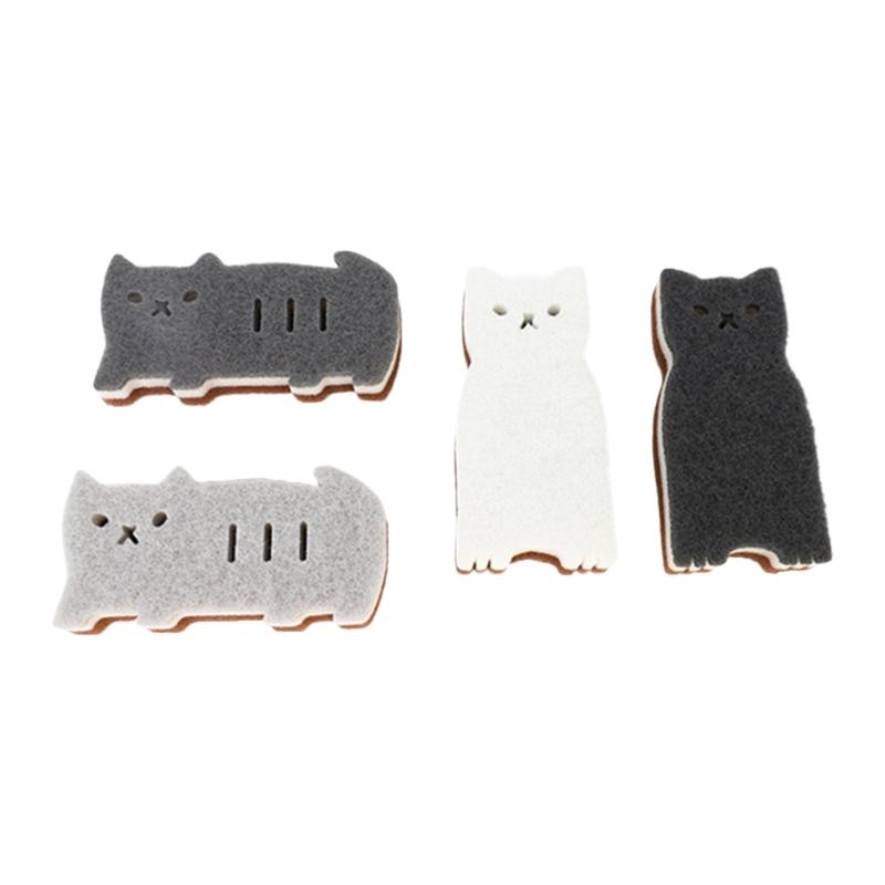 

4PCS Cartoon Cats Design Scouring Sponges Heavy Duty Scrubbing Pads Multiple Surfaces Cleaning Utensils Oil Removal Tool 1