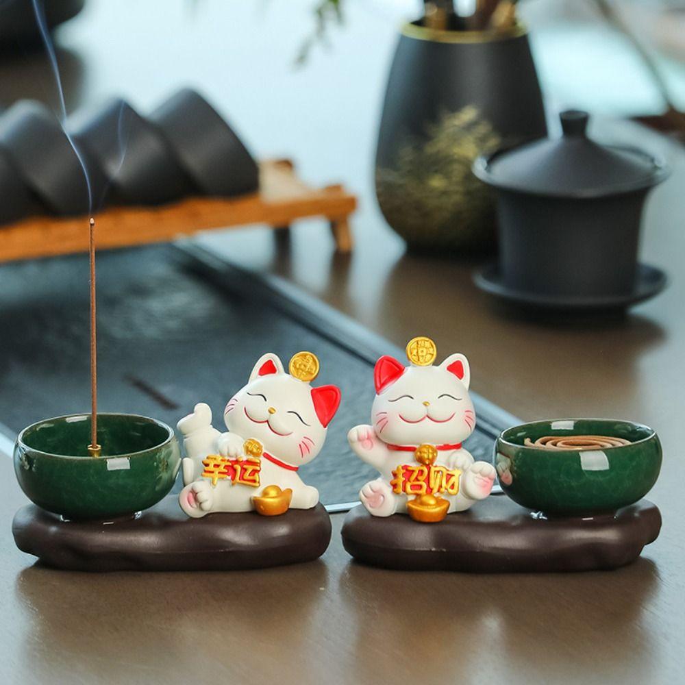 Creative Lucky Cat Incense Burner Chinese Style Aromatherapy Base  Home Decoration