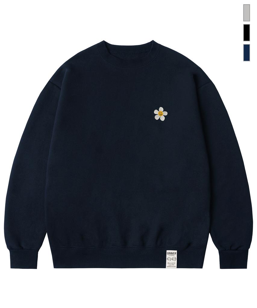 GRAVER [Unisex] Flower Dot Embroidered Sweatshirt_2 Colors