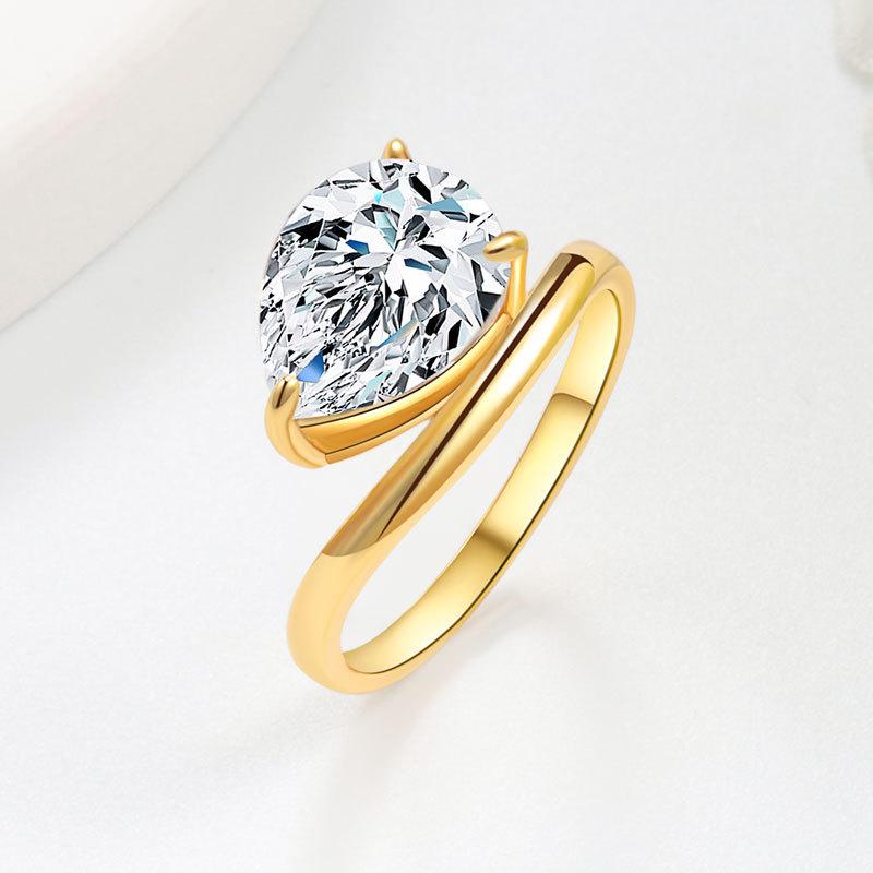 Light Luxury Teardrop Zircon Single Stone Ring Fashionable Minimalist Basic Band Jewelry For Women Elegant Daily Wear No. 5 золотой