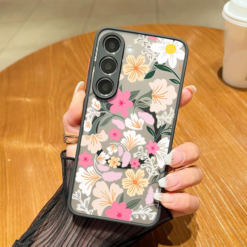 Romantic Flower Pattern Magnetic Phone Case For Samsung Galaxy A37 A17 A56 A36 A55 A35 A26 A16 A25 A15 A54 A14 A34 Acrylic Cover