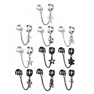 Piercing s jednou dírkou Náušnice s dlouhým řetízkem Dámské Pánské Party Šperky Nerezová ocel Spona do uší Punk Skull Cross Drop Náušnice Dárky