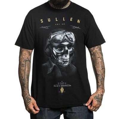 Sullen Ace Squadron Kısa Kollu Siyah Giyim Giyim Dövme Unisex Tişörtler
