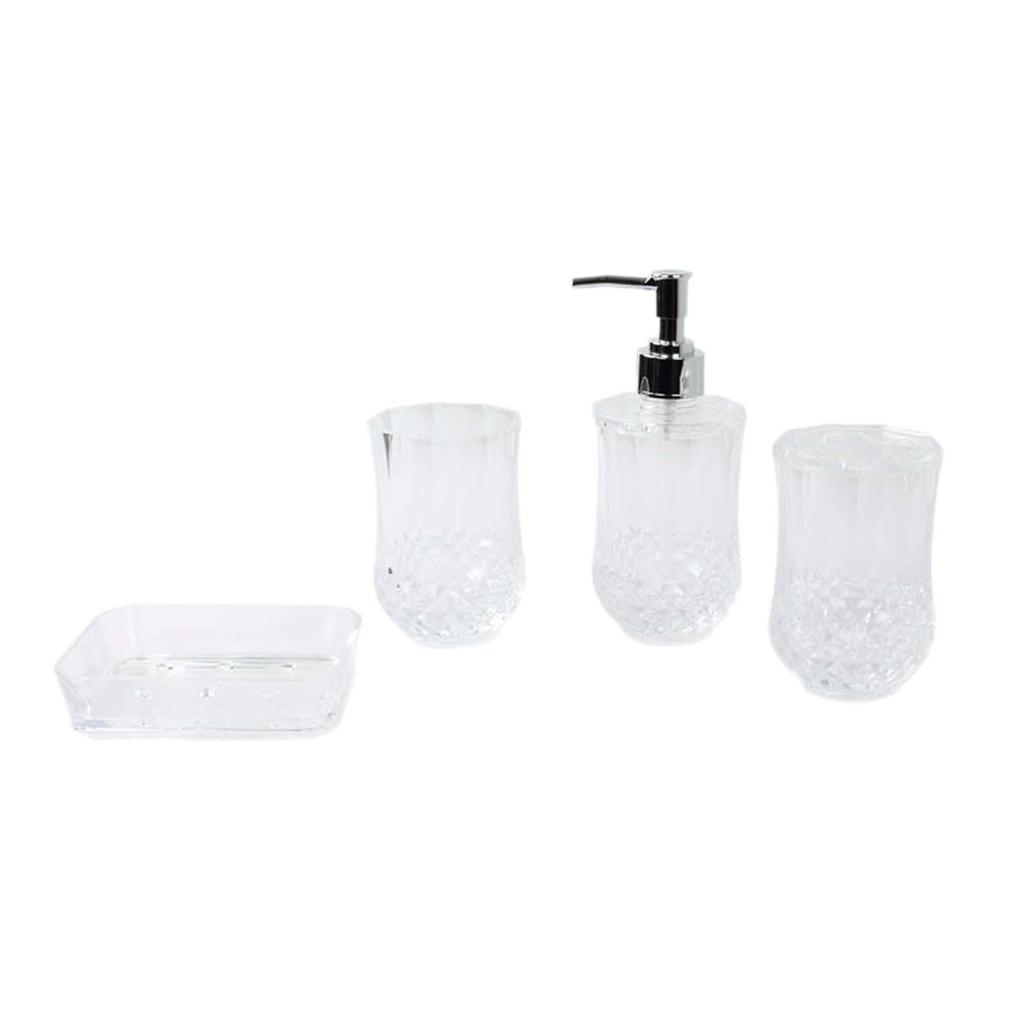 4 Pieces Toothbrush Holder Soap Dispenser Apartment Essentials Acrylic Soap Dish Bathroom Accessories Set for Countertop