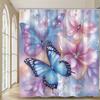 1 Piece Fantasy Colorful Butterfly Floral Shower Curtain, Machine Washable, Vivid Blue Butterfly and Pink Flower Pattern