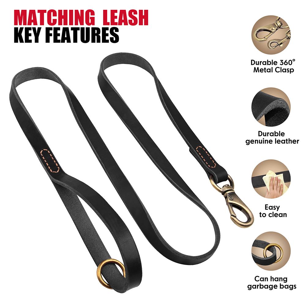 Personalized Dog Collar Leash Set Durable Genuine Leather Dog Collars Engraved Pet ID Necklace With Lead For Small Large Dogs