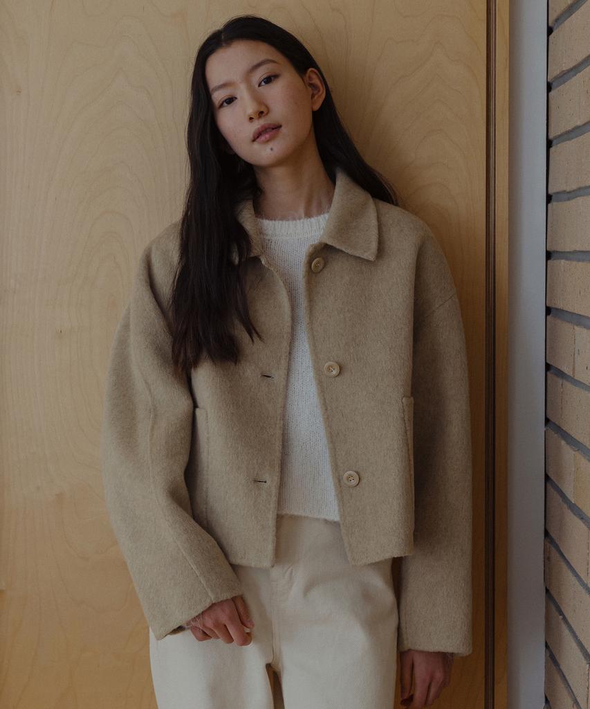 LAMINEZ Handmade Pocket Short Coat - Beige
