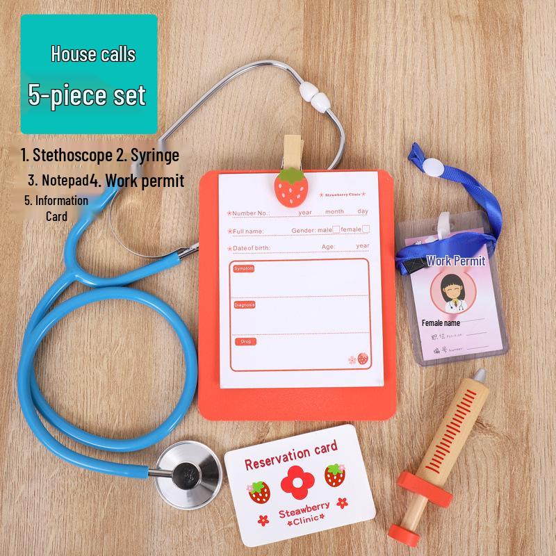 Kids' Wooden Doctor & Nurse Role Play Toy Set with Stethoscope