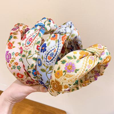 Soft Floral Print Headband for Women Shopping Party Photography Head Hoop Top Bow Knot Hairband for Female Head Wears
