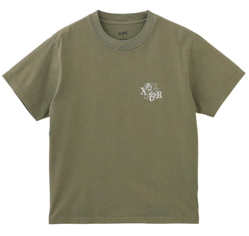 Casual Rose Logo Faded Short Sleeve Olive X-girl Tee, Women's,