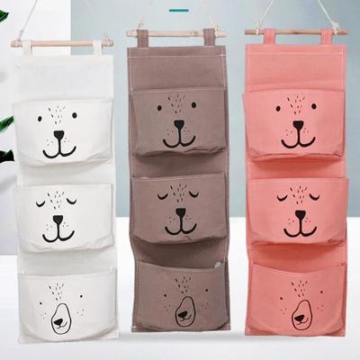 3 bolsos algodão parede saco de armazenamento montado casa quarto armário porta artigos diversos roupas pendurado saco titular cosméticos brinquedos organizador