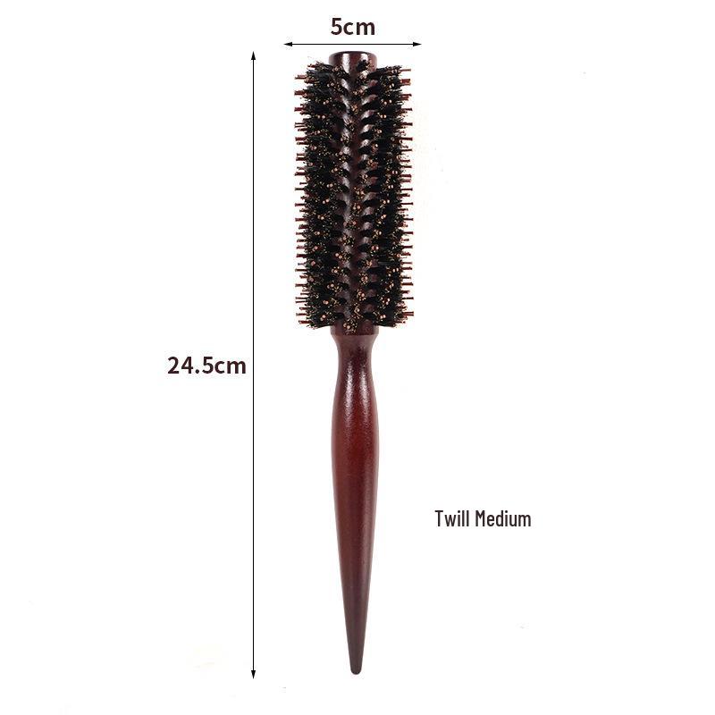 Children's Pig Bristle Round Hair Brush – Wood Handle, Curling Comb, Scalp Massage & Volume Styling for Boys