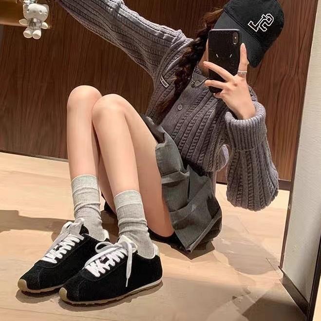 Sheepskin version~ retro lace-up light casual sports shoes Forrest Gump shoes women's 2025 new versatile flat-bottomed German training shoes