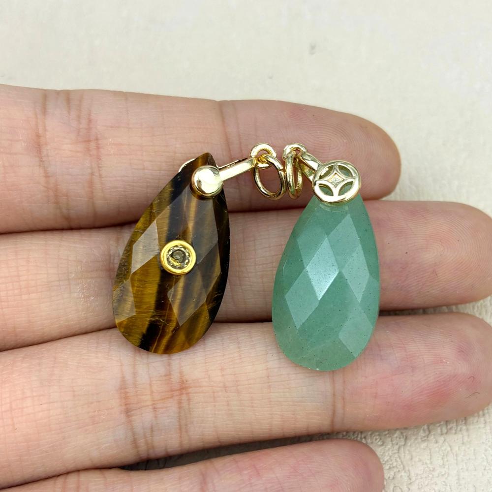 High Quality Teardrop Shape Natural Tiger Eye Amethyst Rose Quartz Stone Pendant Zircon Personalized Design Necklace Pendant