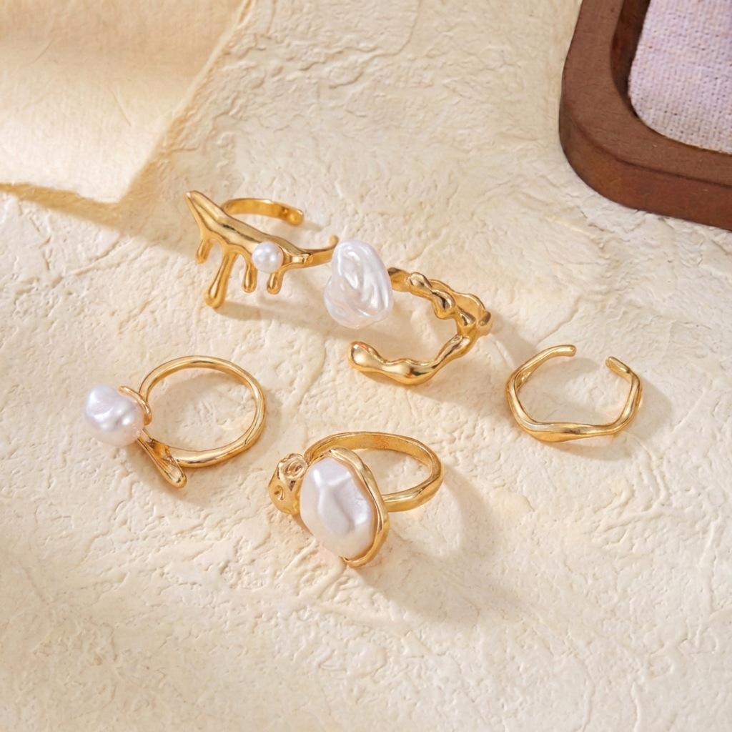 Korean Retro Geometric Oval Hollow Ring Set - Stylish Irregular Finger Rings for Women