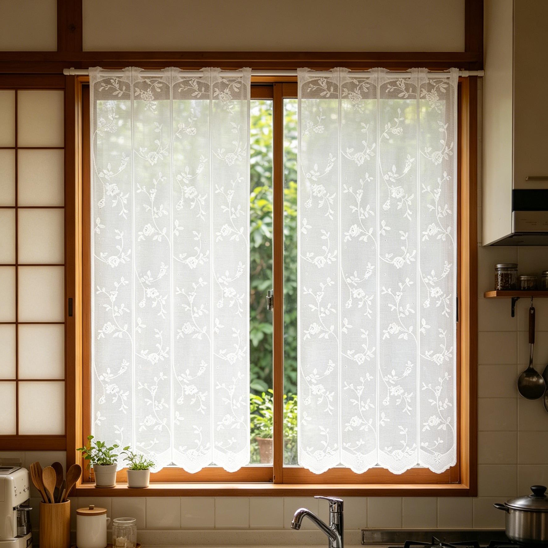 Frisse Plaatjes - Rozen Kant Gordijn met Golvende Bodem. Geschikt voor zowel slaapkamer als studeerkamer. Gebruikelijk voor Kleine Ramen. 60x146cm