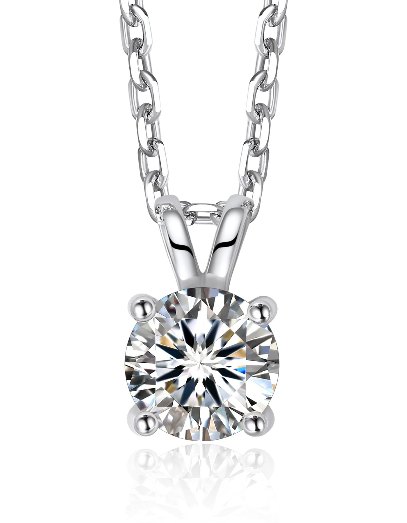 

MomentWish Moissanite Necklace for Women, Single Pendant, Platinum Necklace, 925 Sterling Silver, Hypoallergenic, Gift Box Included (1ct)