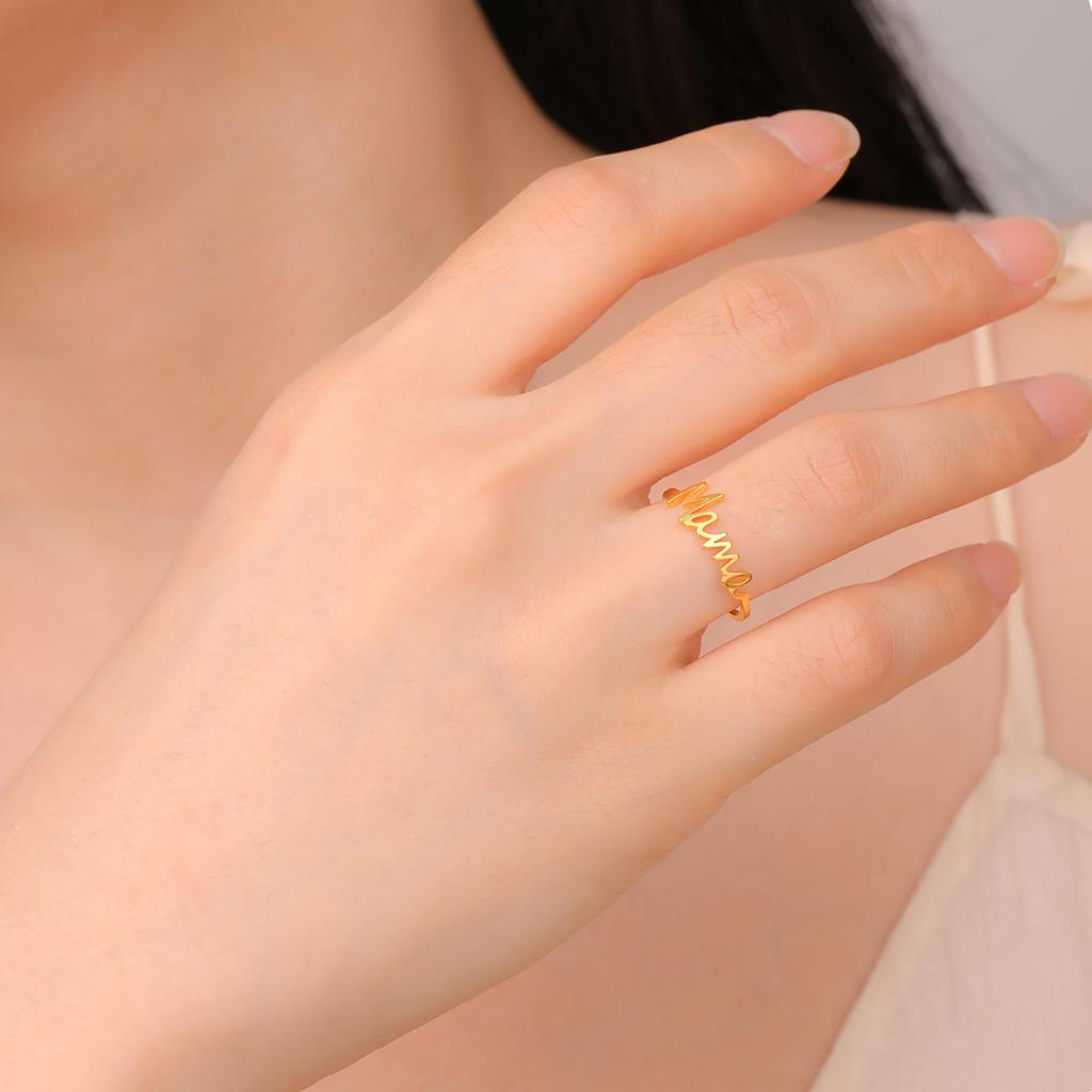 Letter Mama Ring Women Stainless Steel Minimalist Finger Rings for Mother Jewelry Mother's Day Gift