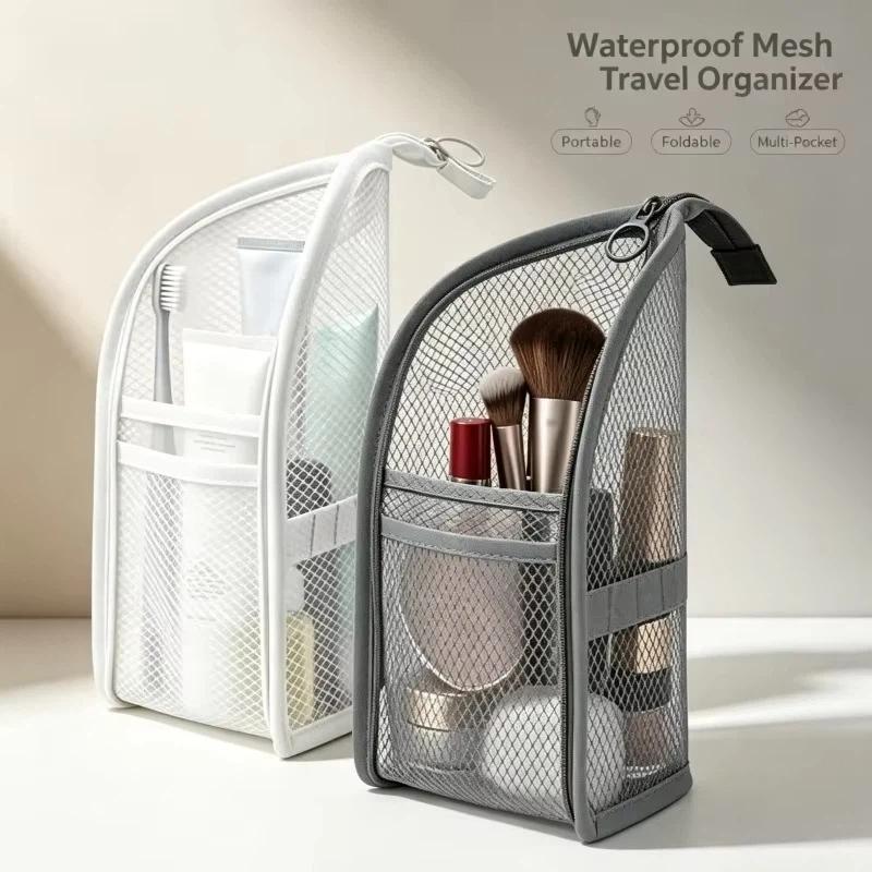 1/2/4Pcs Portable Eva Travel Foldable Toothbrush Cosmetic Organizer Standing Mesh Toiletry Bag Women Bathroom Storage Pouch